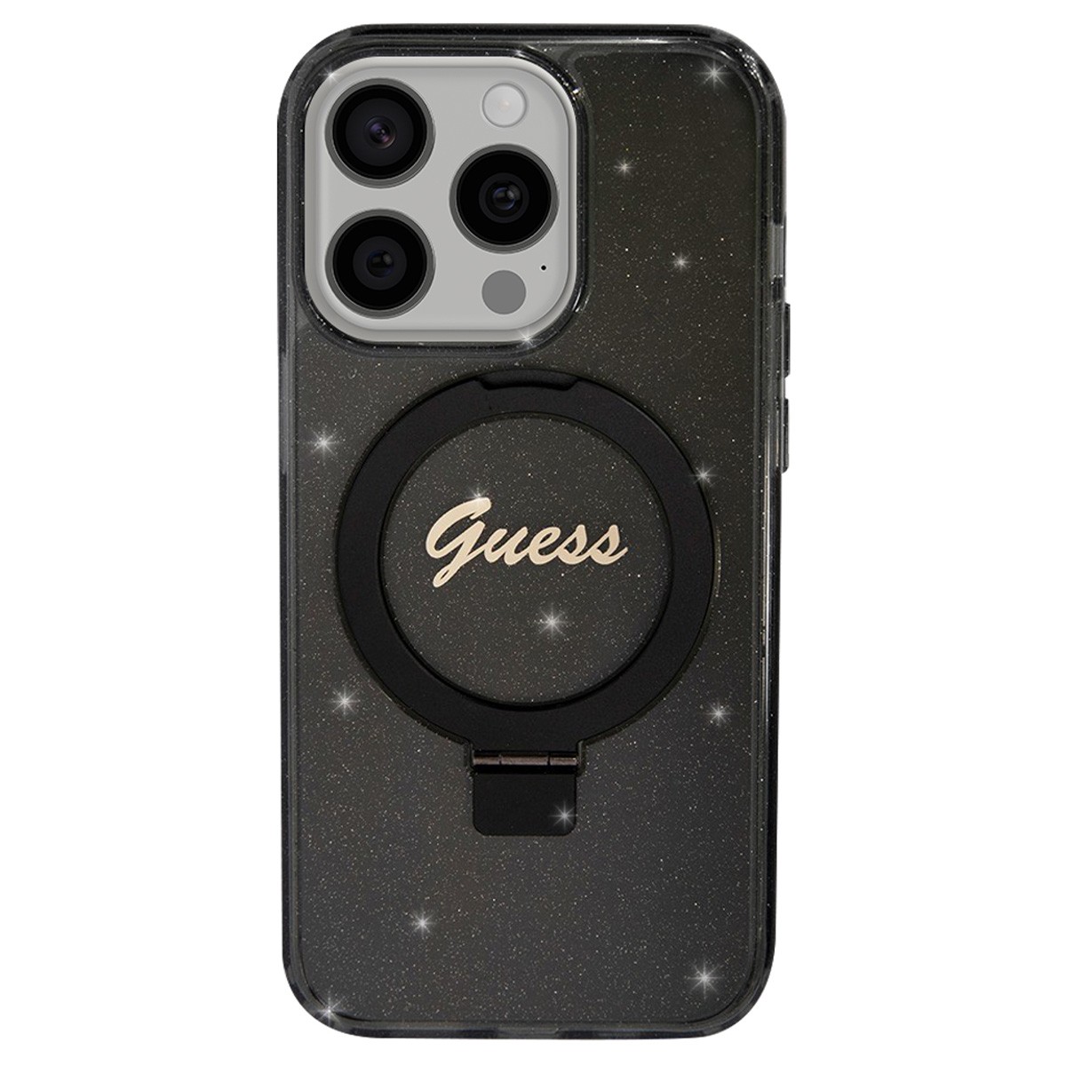 Coque Luxe Guess iPhone 15 Pro Ring Stand en TPU Noir Chic - 2