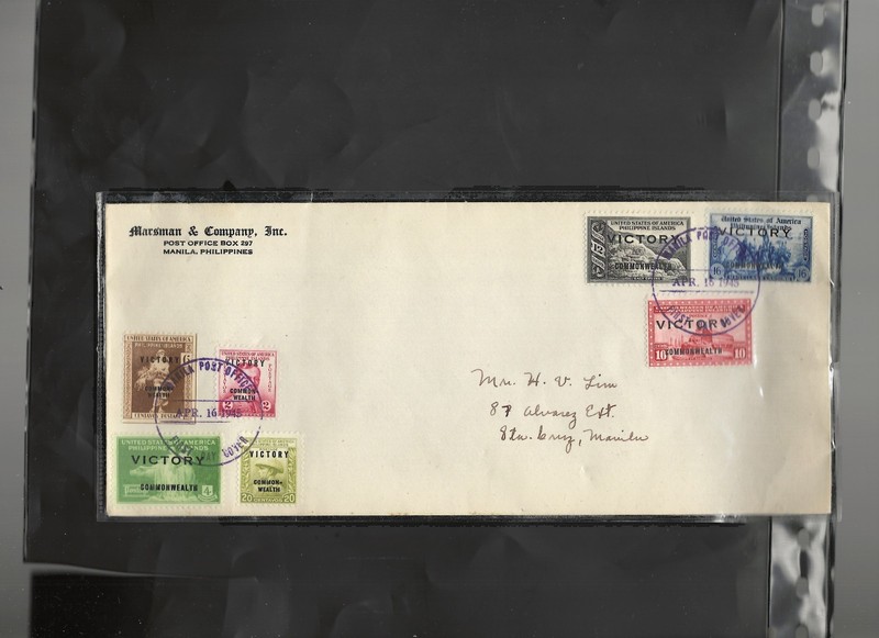 USA-PHILIPPINES-COVER-1945-VICTORY-GORGEUS-CANCELS!!-FRANKING!!-F-#26