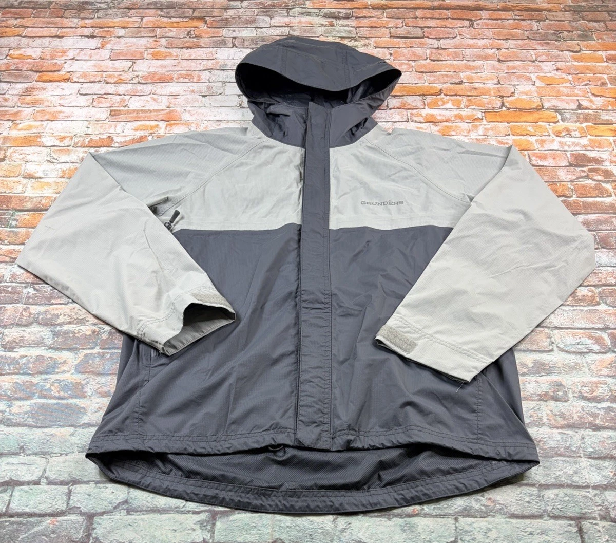 Grundens Rain Jacket M Mens Grey Colorblock Full Zip Hooded Waterproof Shell