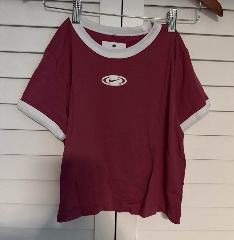 Nike Unisex Kids L Maroon/White Ringer Logo Short Sleeve Crew Neck Tee HV5726