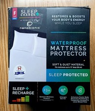 New Sleep Charge  Waterproof Fitted White Mattress Protector Full Size