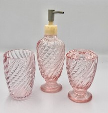 Pink Glass Simply Shabby Rachel Ashwell Bathroom Soap Dispenser/Toothbrush/Cup