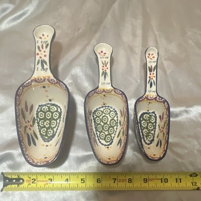 Ceramic Floral Scoop Measuring Cups Set, Nesting, 1/3 1 Cup Markings