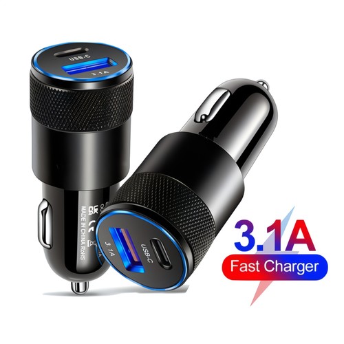 Silver Dual USB Type-C USB-C Fast Car Charger Adapter for iPhone Samsung Android - Picture 2 of 10
