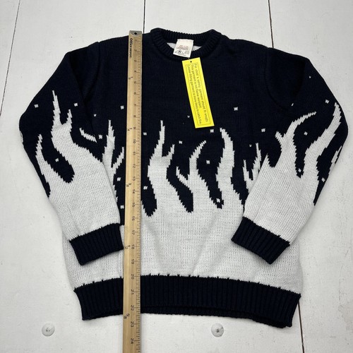 Navy Blue White Clash Flame Knitted Jacquard Sweater Big Kids 11 - 12 Yr - Picture 3 of 5