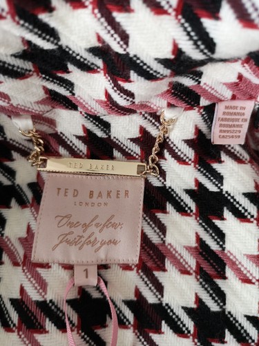 TED BAKER Abellaa dogtooth imprimé carreaux col haut ceinturé enveloppant soldes robe longue manteau 1 8