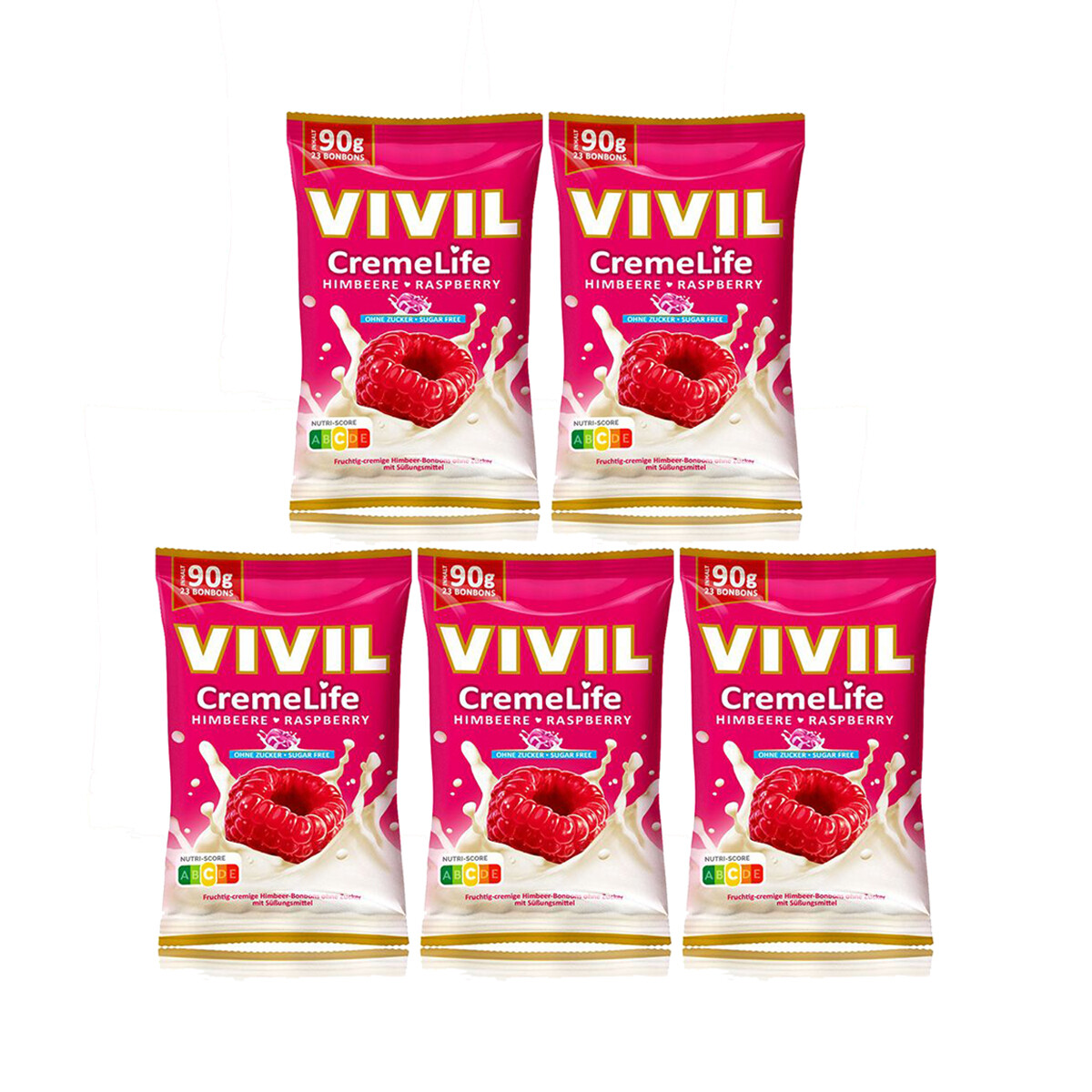 Vivil Crema Vida Frambuesa de Frutas Bonbons sin Azúcar 90g 5er Paquete