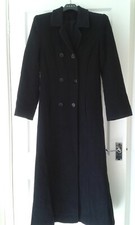 Next Women's Long Black Tailored Coat 100% Pure New Wool Double Breasted Size 8
