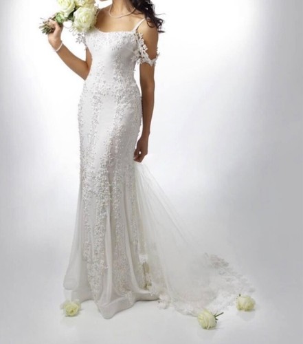 Luxurious Mermaid Sleeveless Wedding Dress Swarovski Crystals & Lace Appliqué