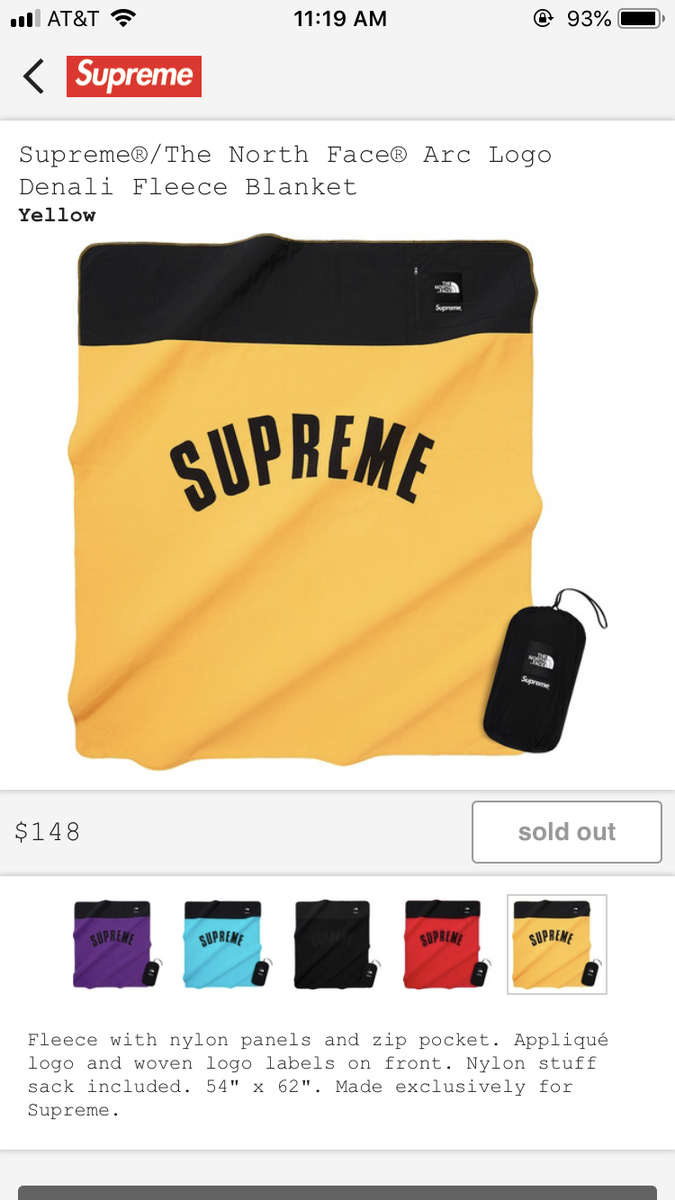 SUPREME SS19 THE NORTH FACE ARC LOGO DENALI FLEECE BLANKET SUPREME SS19 THE NORTH FACE ARC LOGO DENALI FLEECE BLANKET