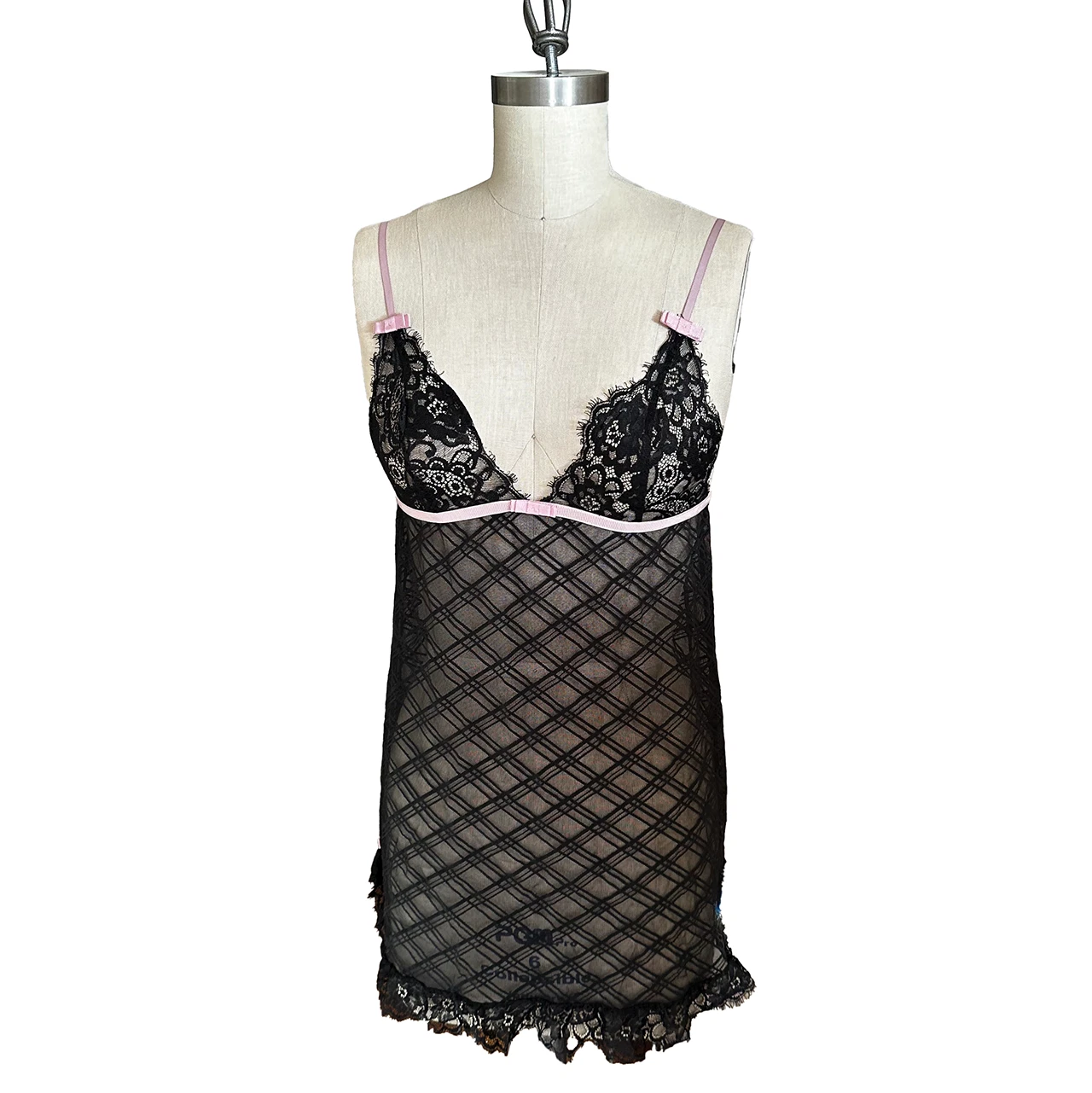 UNDERCOVER Camicia da notte vintage Victoria’s Secret nera pizzo babydoll slip dress taglia media M