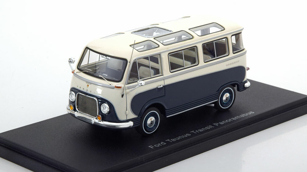 Miniature Ford Taunus Transit Panoramabus 1953 Neo 46695 en résine 1/43 bleu et blanc