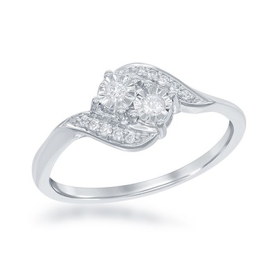Sterling Silver Square Two Stone Diamond Ring
