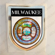 Milwaukee USA Sticker Seal Resin Domed Flag United States 3D Shield Stickers