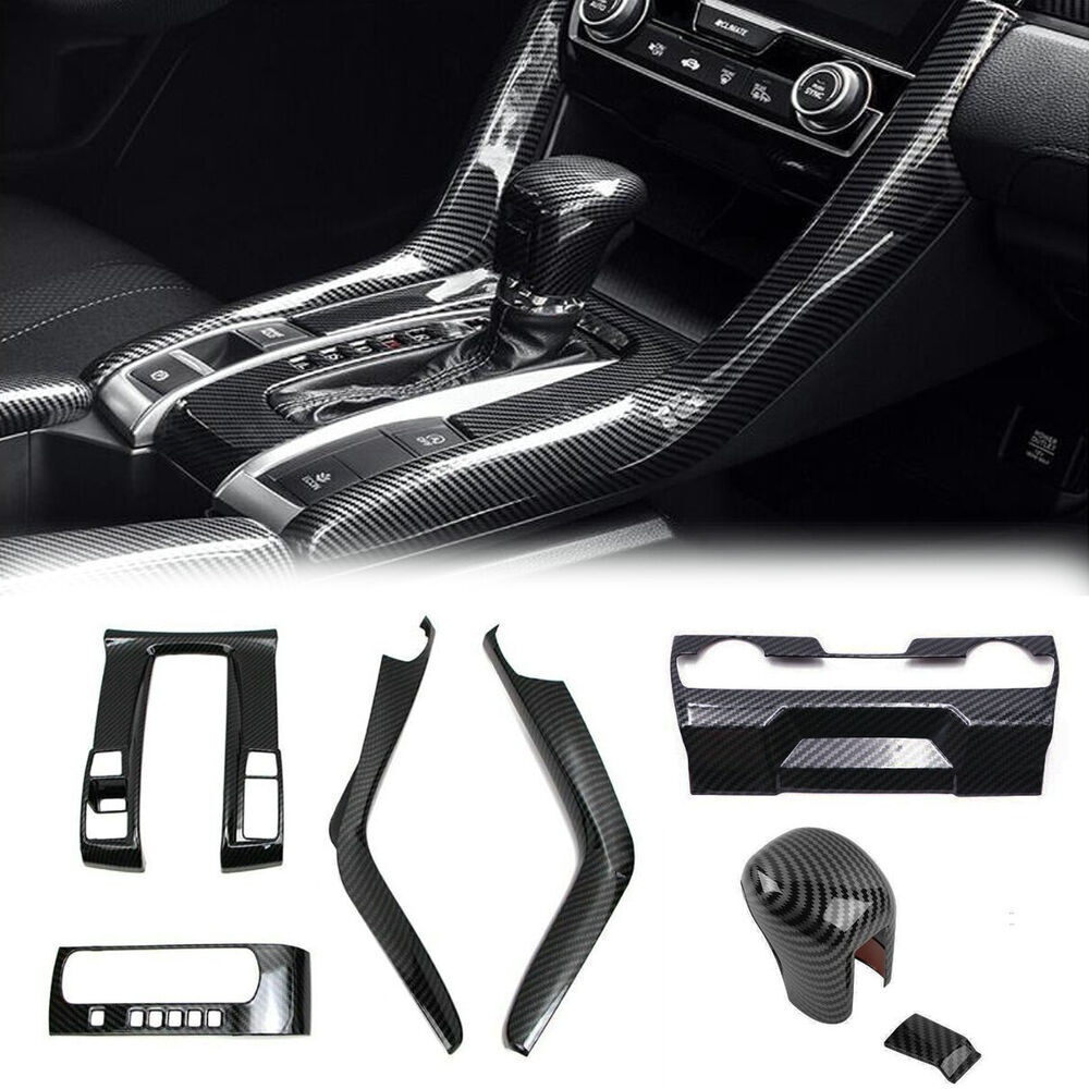 8Pcs/Set For Honda Civic 2016-2021 Carbon Fiber Center Console Shift Panel Cover