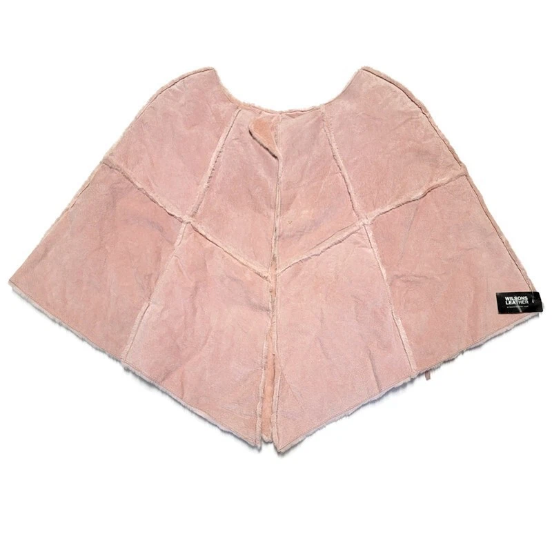 NWT Wilsons Maxima - Size L/XL Pink Suede Leather Poncho Cape Coat Pockets 