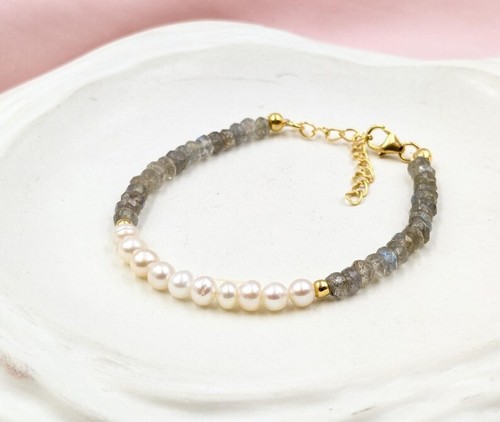 Pearl & Labradorite Combo Multi Gemstone Beads Emotional Healing Bracelet 6-8" - Picture 1 of 12