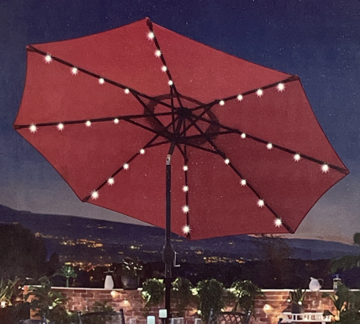 Blissun 9 ft Solar Umbrella 32 LED Lighted Patio Umbrella. Red. New | eBay