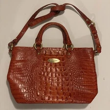 Brahmin Mini Asher Tote Leather Satchel Orange Distressed Interior