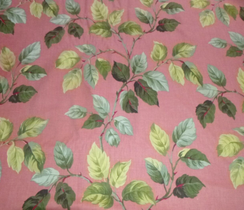 Vtg 1940s Cotton Drapery Decorator Fabric Dusty Pink W/ Leaves 32.5" x 14 yds - Picture 1 of 12