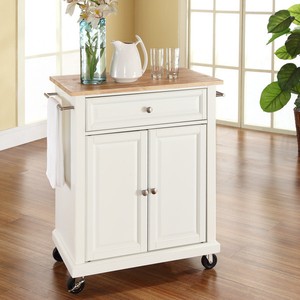 White Slim Kitchen Island Cart Wood Top Home Living Dining Storage
