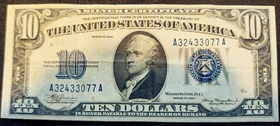 FR. 1701 1934 $10 BLUE TEN DOLLARS SILVER CERTIFICATE NOTE