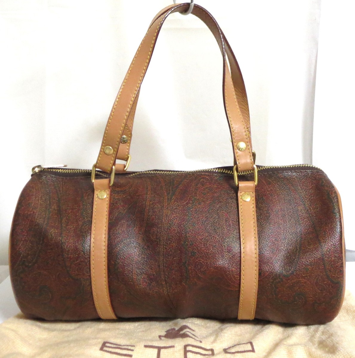 Auth Vintage ETRO Paisley Hand bag purse Bordeaux PVC Leather Made
