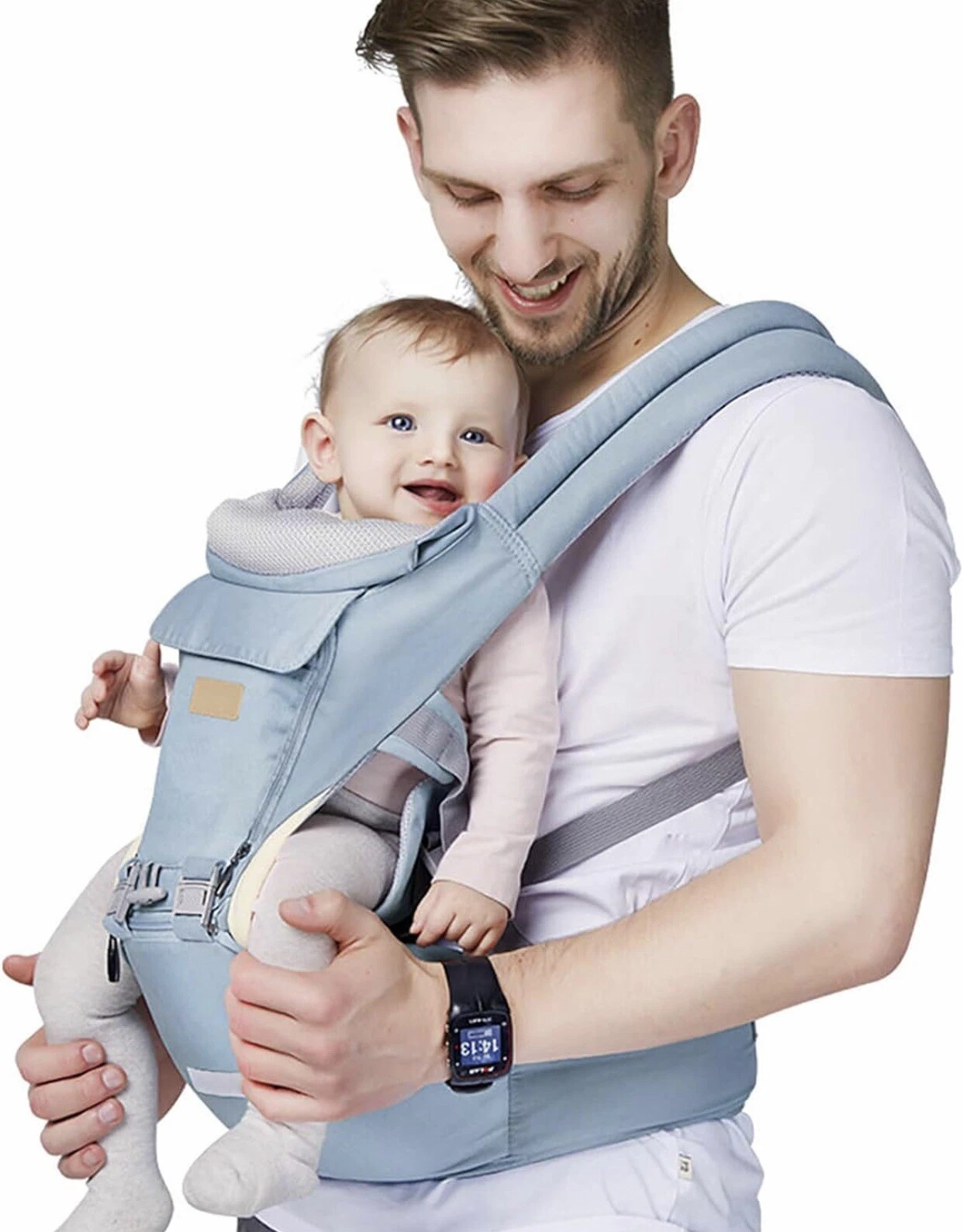 FRUITEAM 6-in-1 Baby Carrier with Waist Stool/Hip Seat, One Size Fits All, Blue