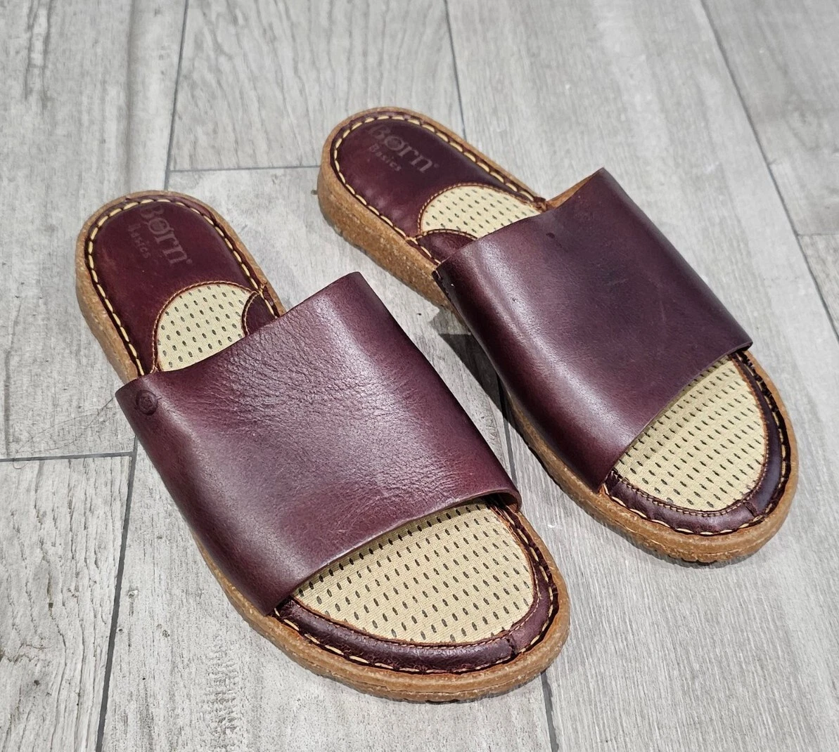Flat leather best sale slides