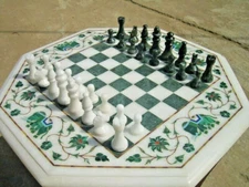 21" Marble Chess Table Top green Malachite Inlay stone Handicraft Home Decor