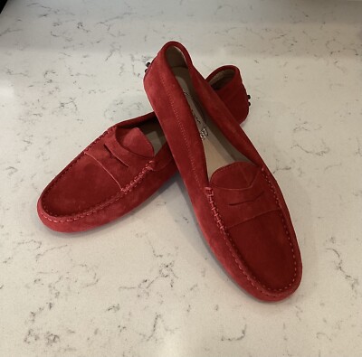 Tods Gommino Red Suede Driving Shoes U.S. 8.5-9 EU 39 orig $695. Never Worn.