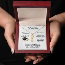 GRAD CLASS 2025 TO MY DAUGHTER VERTICAL NAME NECKLACE BE STRONG AND COURAGEOUS