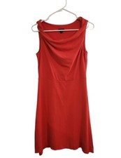 Ann Taylor orange A line twist shoulder Pull on cowl neck midi dress Stretch MED