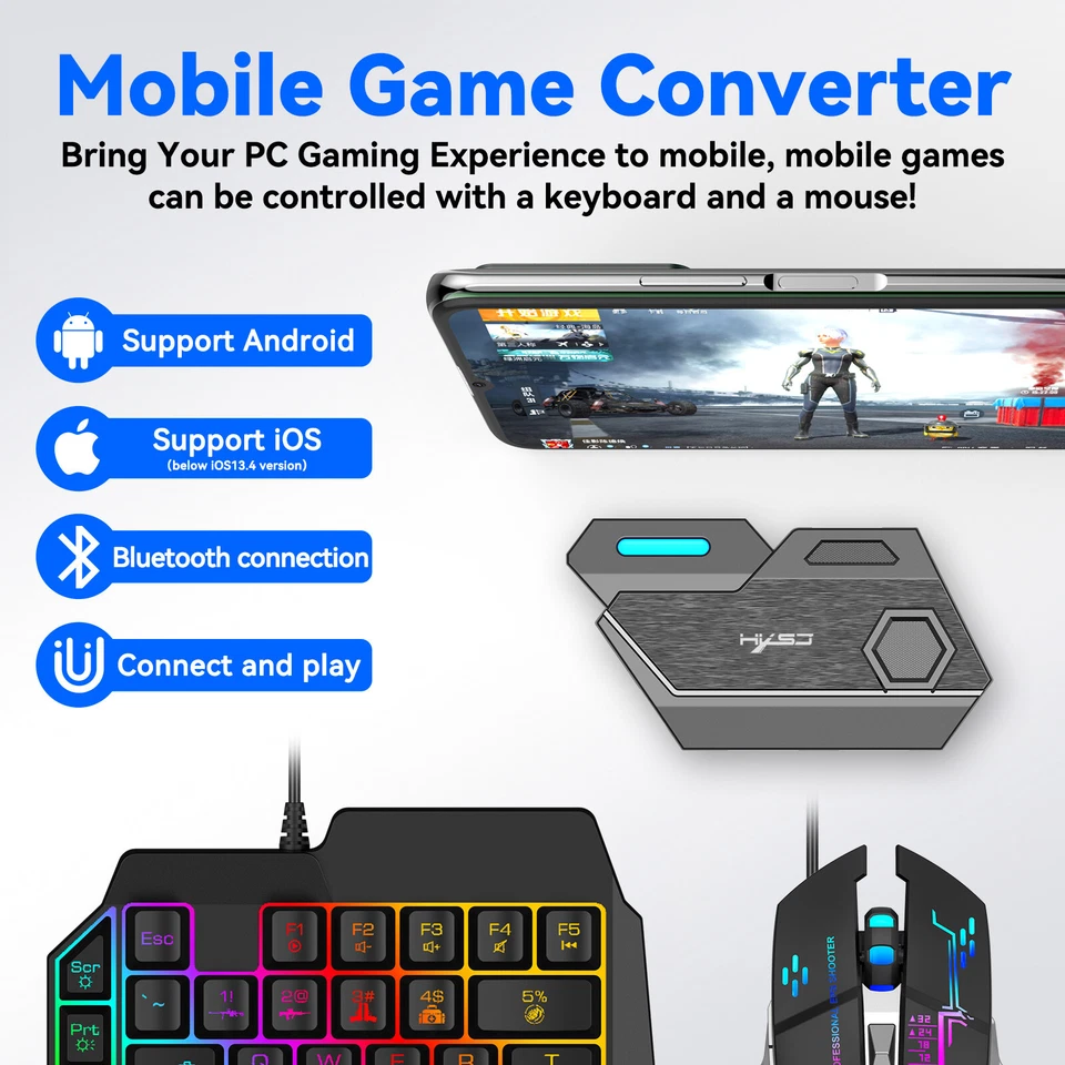 Gamepad Mobile PUBG Controller Gaming Keyboard Mouse Converter Bluetooth-Compati - Image 2 of 4