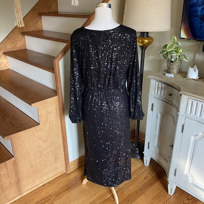 Betsey Johnson black sequin midi dress large NWT!!! | eBay