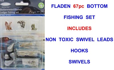 FLADEN 67-teiliges BODENANGELSET HAKEN WIRBEL BIRNE BLEI GEWICHTE MEER GROBES SPIEL