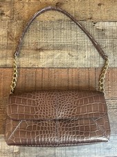 Vintage Liz Claiborne Faux Croc Embossed Shoulder Bag Mini Purse Brown 9  x5  