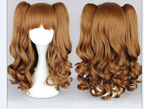New Long Brown Split Lolita Clip On Ponytails Curly Wavy Cosplay Hair Wig 75cm - Picture 5 of 8