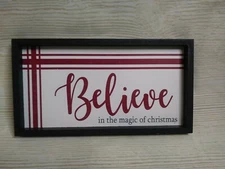 New! "Believe in the Magic of Christmas" Frame Sign Decor Farmhouse Santa Red 