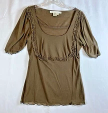 Studio M Women's Top Scoop Neck Large Brown