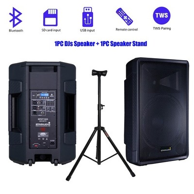 15 Inch 2-Way 3500W Peak Power PA Speaker + Speake Stand Universal Height Tripod