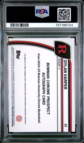 2024 BOWMAN CHROME UNIVERSITY AUTO-BLACK WAVE #22 DYLAN HARPER PSA 9 - Picture 2 of 2