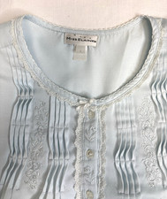 Miss Elaine Nightgown Blue Long Sleeve Lace Tucks Embroidery Floral Womens Large