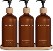 Amber Shampoo and Conditioner Dispenser Set by - Refillable Plastic Shower Disp