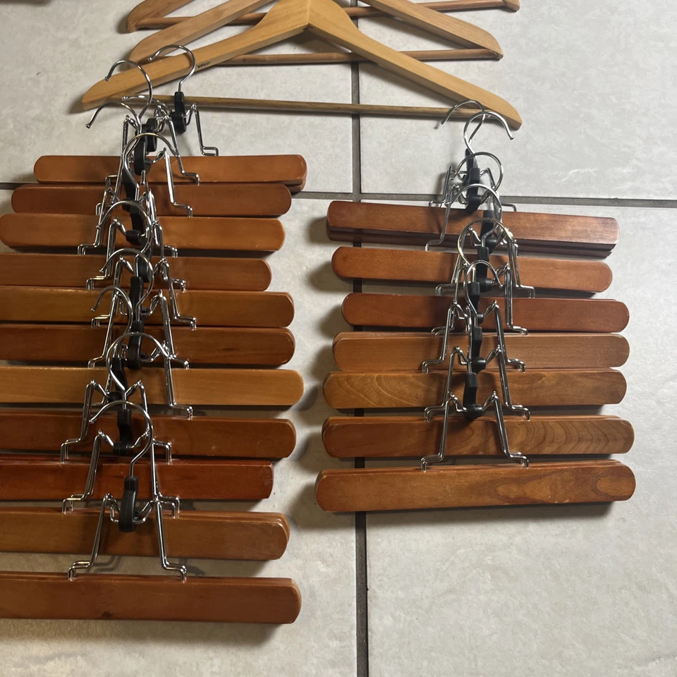 Wooden Pants & Coat Hangers with Clips Non Slip Skirt Hangers Trouser Lot Of 42 - Image 2 of 4