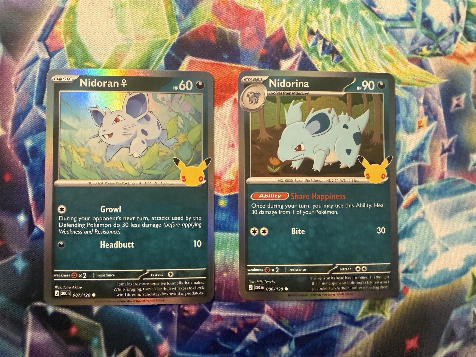 30th Celebration Nidoran & Nidorina 87, 88 - Sequential. HOLO STAMPED. Pokemon