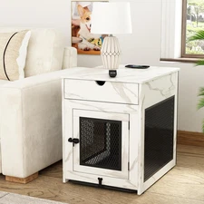 Dog Crate Furniture,Wooden Dog Crate End Table with Storage Drawer&Cushion&Tray,