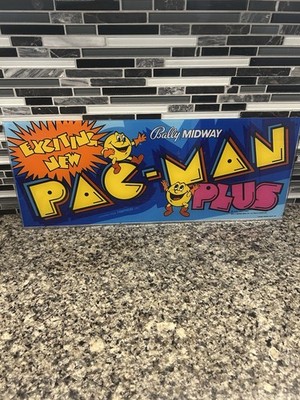 Pacman Plus Arcade Top Art Marque Panel Bally Midway Plexiglass Sign Original