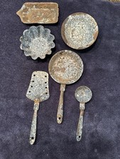 Vintage Miniature Toy Graniteware Children  s Cooking Pan Set Frying Pan