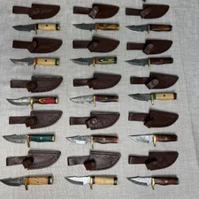 LOT OF 20 CUSTOM HANDMADE DAMASCUS STEEL MIX HUNTING EDC SKINNER KNIVES.